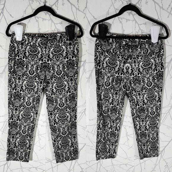 Ann Taylor Black & White Floral Paisley Printed Mid Rise Slim Pants - Picture 1 of 5